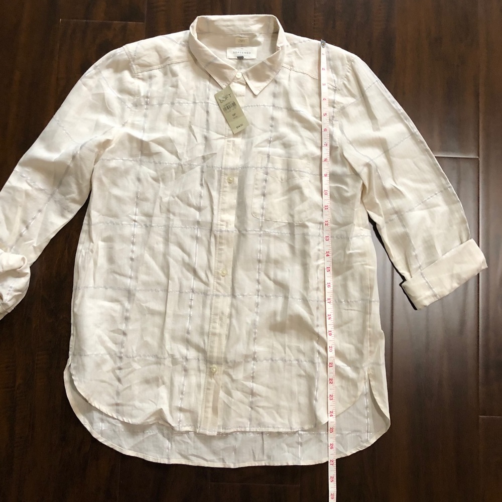Loft cream with silver checkered blouse